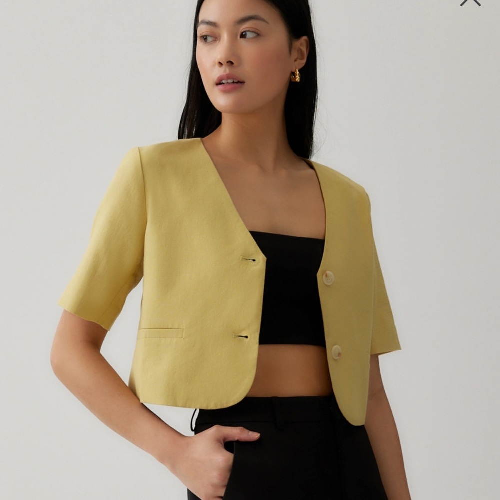 Mandy Linen Collarless Blazer